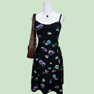 vintage 90s black floral girly boho whimsygoth cami mini dress